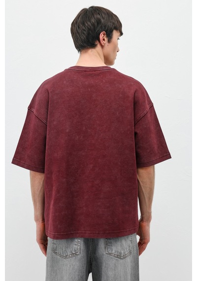 Vamos Baskılı Oversize Tişört V70-173 Bordo