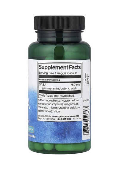 Swanson Vitamins, Gaba, Maximum Strength, 750 Mg, 60 Veggie Capsules