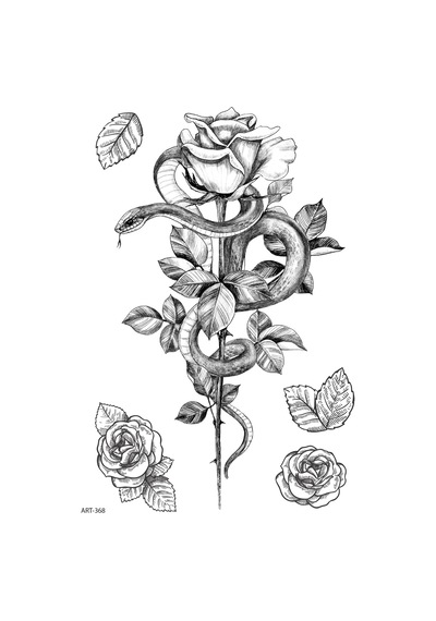 Snake, Rose - 3 Geçici Dövme,geçici Tattoo ,vücut Dövme,kol Bilek Dövme,boyun Dövme,sırt Dövme
