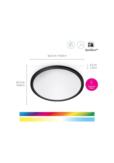 Wiz Superslim 22w Siyah Sıva Üstü Rgb Akıllı Led Yuvarlak Panel Tavan Armatürü 42 Cm Çapında 2600 Lumen Renkli