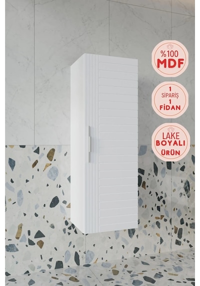 Erguvan Beyaz 120 Cm %100 Mdf Banyo Boy Dolabı Beyaz