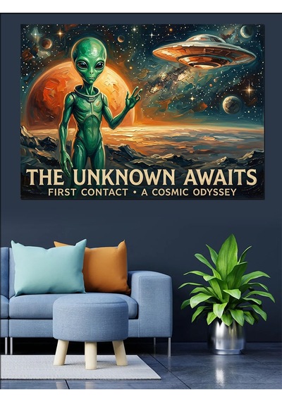 The Unknown Awaits Alien Uzay Dekoratif Kanvas - Mdf Ahşap Tablo
