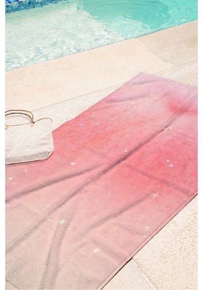 Pembe Degrade Estetik Plaj Havlusu - Minimalist Pastel Ombre Havuz Deniz Banyo Sahil Örtüsü Sessiz Tozu