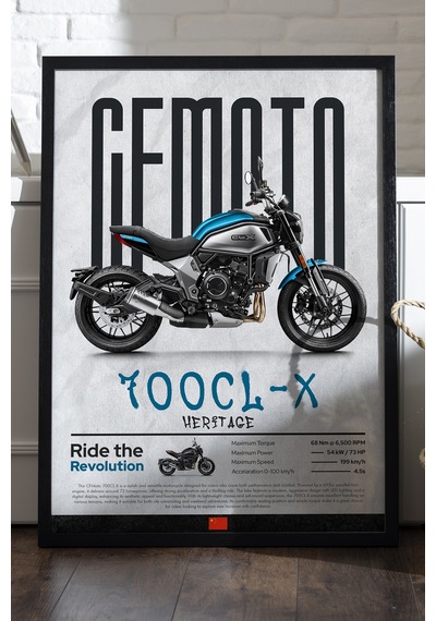 Cfmoto 700 Cl-x Heritage Siyah Ahşap Çerçeveli Poster, Dekoratif Motosiklet Duvar Tablosu