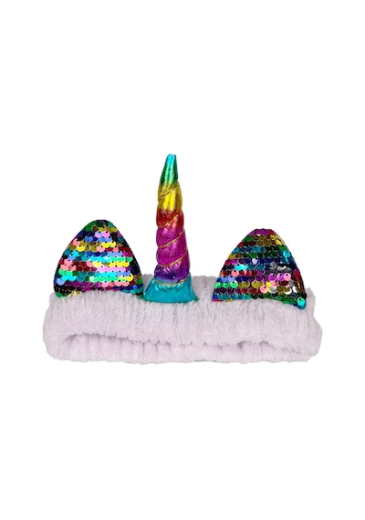 Unicorn Peluş Bandana Makyaj Saç Bandı Lila Gökkuşağı Boynuzlu Beyaz