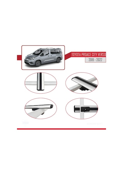 Toyota Proace City Verso 2019-2022 Arası İle Uyumlu Basic Model Ara Atkı Tavan Barı Gri 3 Adet
