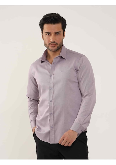 Dufy Lila Erkek Slim Fit Düz Brent Yaka Uzun Kol Gömlek - 102504-lila Lila