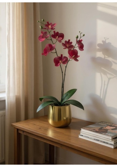 Yapay Çiçek Islak Orkide Gold Metal Saksıda Saksıda Orkide 50cm