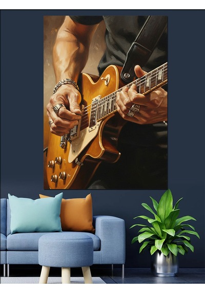 Ahşap Tablo Gitar Çalan Adam Eller