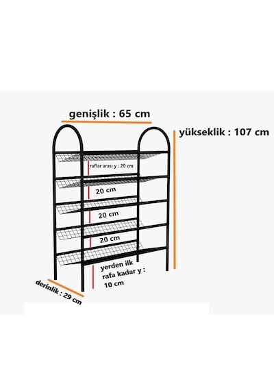 Ayakkabılık 5 Katlı Metal Ayakkabı Rafı Tel Raf 5067 Siyah