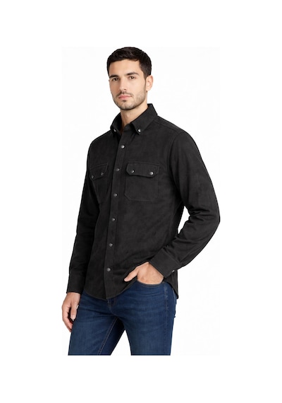 Classics Men Yxc Uzun Kol Slim Fit Erkek Süet Gömlek - 7439 Siyah