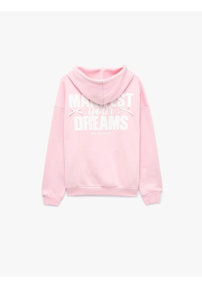 Koton Fiyonk Baskılı Fermuarlı Pembe Kadın Sweatshirt 7wal10103ık
