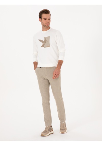 Cacharel Bej Slim Fit Yün Karışımlı Kanvas Pantolon