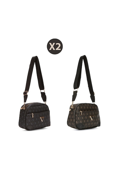 Newish Polo Kadın Monogram Desenli Uzun Askılı Çapraz Omuz Çantası 2 Adet - New361 Siyah - Kahve