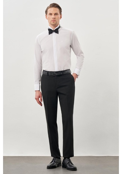 İmza Beyaz Uzun Kol Düz Bez Ayağı Ata Yaka Cepsiz Pamuklu Basic Slim Fit Gömlek 1004245060 Beyaz