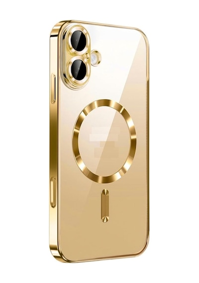 Apple Uyumlu iPhone 17 İçin Magsafe İle Kılıf Kamera Lensli Korumalı Şeffaf Silikon Kapak Gold