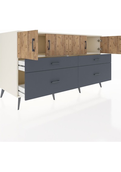 Kronos Konsol 2 Raflı 4 Çekmeceli 4 Kapaklı 176x59x99 Aytaşı-çam/ Aytaşı-çam/antrasit