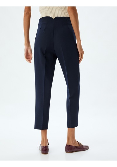 Koton Yüksek Bel Cigarette Pantolon Nervürlü Cepli Slim Fit Lacivert 5wak40013uw Lacivert