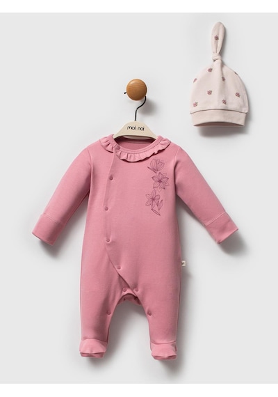 Moi Noi Baby Moi Noi 2li Şapkalı Baskılı Tulum - Pembe Gül Kurusu