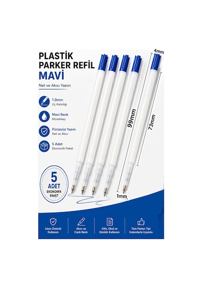 Plastik Tükenmez Kalem Yedeği 5 Adet 9.9cm Tükenmez Kalem İçi Yedek Mavi Metal Tükenmez Kalem İçi Ofis Jel Kalem İçi