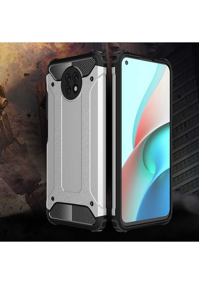 Noktaks - Xiaomi Uyumlu Xiaomi Redmi Note 9 5g - Kılıf Çift Katman Zırh Tank Crash Military Kapak - Gri