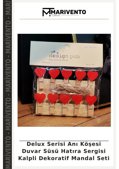 Delux Serisi Anı Köşesi Duvar Süsü Hatıra Sergisi Kalpli Dekoratif Mandal Seti