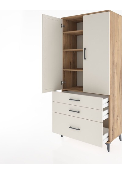 Hyperion Dolap 4 Raflı 3 Çekmeceli 2 Kapaklı 88x44x195 Çam-ay... Çam