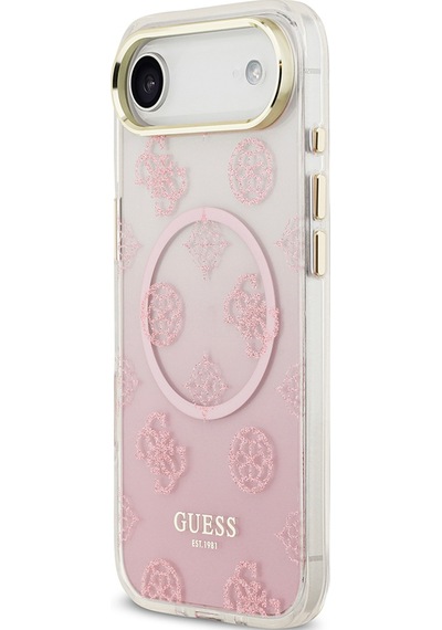 Apple Uyumlu iPhone 17 Air Kılıf Guess Lisanslı M-safe Özellikli Simli Peony Desenli Silikon Kapak Pembe Pembe