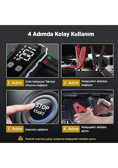 Groove F11 15800mah 2000a Akü Takviye Cihazı Taşınabilir Jump Starter Powerbank+Led Lamba+Lcd Ekran