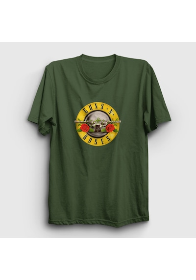 Presmono Unisex Logo Guns N' Roses T-shirt Haki