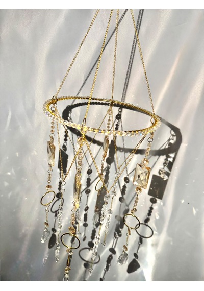 Gold Kristal Güneş Yakalayıcı Suncatcher Özel Kesim Kristal Pencere Süsü Ve Çok Amaçlı Avize Tek Parça