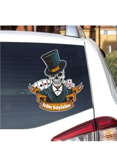 Kişiye Özel Kumarbaz Kurukafa Sticker - İskanbil Poker Kumar Sticker - Araba Oto Motosiklet Karavan Cam Sticker - 00092 10X9 Cm