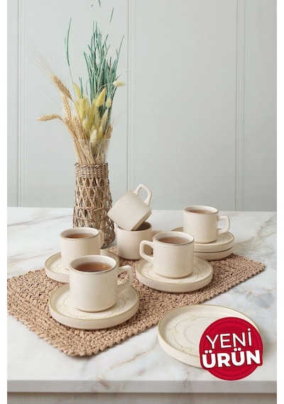 Keramika Taupe Bloom Stackable Çay Takımı 12 Parça 6 Kişilik 22520-28 Krem