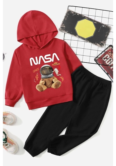 Uyguntarz Çocuk Nasa Bear Eşofman Takımı Kırmızı