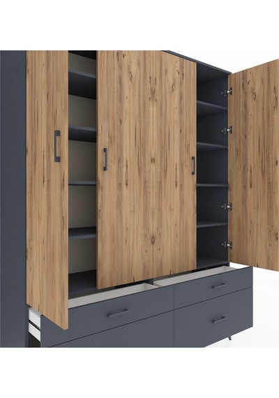 Hyperion Gardrop 10 Raflı 4 Çekmeceli 4 Kapaklı 176x44x221 Antrasit-çam/antrasit Çam/antrasit Hyperion Gardrop 10 Raflı 4 Çekmeceli 4 Kapaklı 176x44x221 Antrasit-çam/antrasit Çam/antrasit