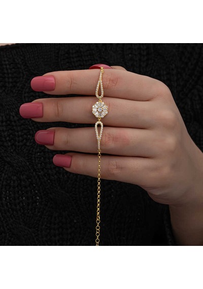 Kenpazar 925 Ayar Gümüş Gold Baget Taşlı Kadın Bileklik Gümüş