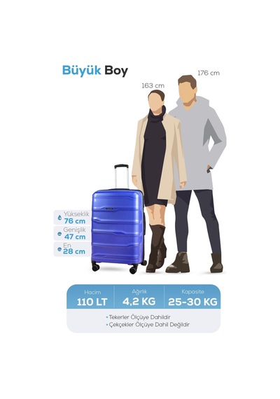 Polo&sky Azra Model Çivit Pp Polipropilen Kırılmaz Büyük Boy Valiz Bavul Çivit Mavisi