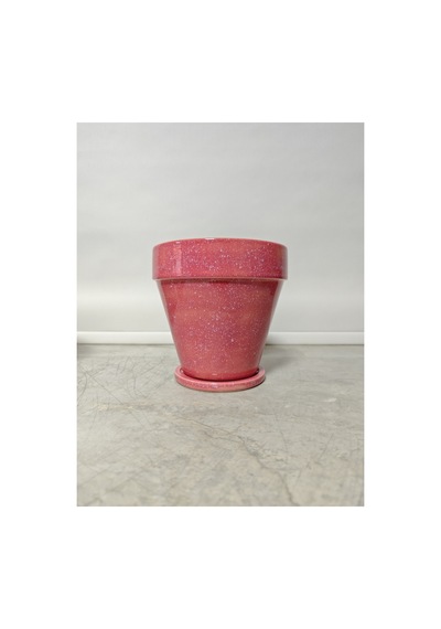 Mathilda Seramik Saksı Pembe Beyaz Benekli Çap:17cm Yük:17cm Tabaklı