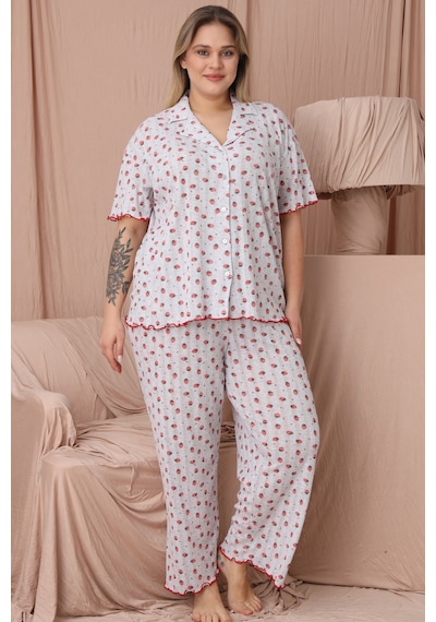 Wordex Mirano 1851 Pointel İnce Kumaş Düğmeli Kısa Kollu Büyük Beden Kadın Pijama Takımı Gri Wordex Mirano 1851 Pointel İnce Kumaş Düğmeli Kısa Kollu Büyük Beden Kadın Pijama Takımı Gri
