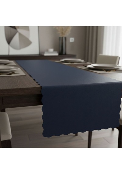 1 Adet Deri Runner-40x140 Cm-fırfır Desenli Runner Lacivert
