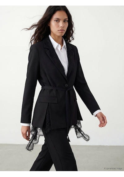 Lcw Modest Siyah Dantel Detaylı Kadın Blazer Ceket