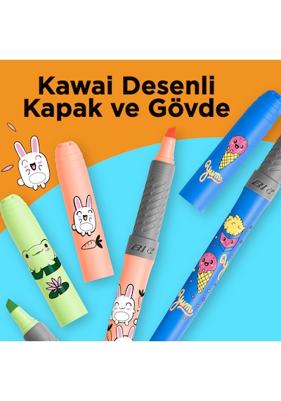 Bıc Marking Highlighter Grip Kawaii Desenli Fosforlu Kalem 10'lu Set Çok Renkli