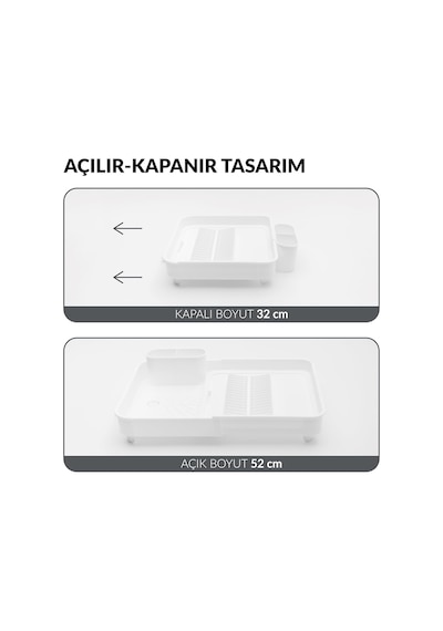 Açılır Kapanır Bulaşıklık Tabaklık, Su Tahliye Oluklu Ve Çatal Bıçak Kurutmalıklı-modern Tasarı Beyaz