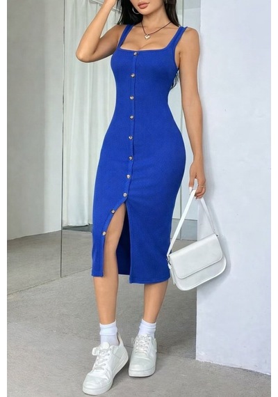 Etiler Collection Kadın Askılı Kare Yakalı Önden Düğmeli Midi Kaşkorse Elbise Saks Mavi Etiler Collection Kadın Askılı Kare Yakalı Önden Düğmeli Midi Kaşkorse Elbise Saks Mavi