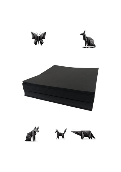 Origami Kağıdı, 100 Adet Siyah Renk Origami Set 100lü Paket