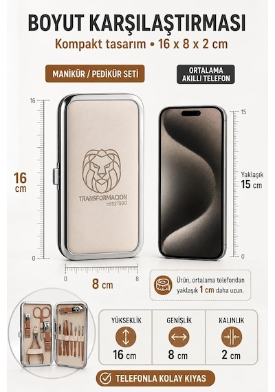 12 Parça Manikür Pedikür Seti - Lüks Deri Çantalı Paslanmaz Çelik Tırnak Makası, Et Pensi, Törpü, Cımbız, El Ayak Ve Yüz Bakım Aletleri Seti 723372