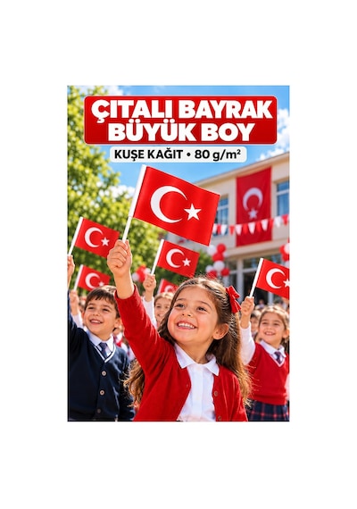 Çıtalı Bayrak Kağıt Büyük 29x21 Cm 40 Adet Ay Yıldızlı Türk Bayrağı Çıtalı Sopalı Bayrak Plastik Çubuklu Bayrak Bayram 21 x 29 CM