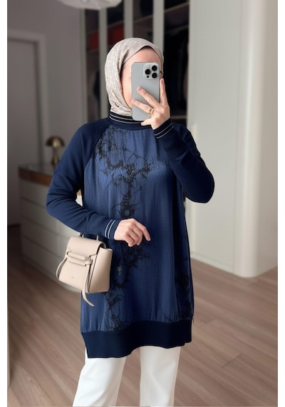 Kahijab Gold Fermuar İpek Cupra Merserize Tunik - Lacivert