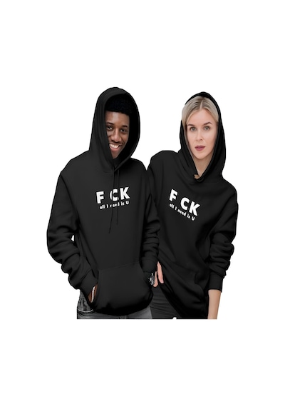 Nevermind Sevgili Çift Kombini All I Need Is U Baskılı Siyah Regular Unisex