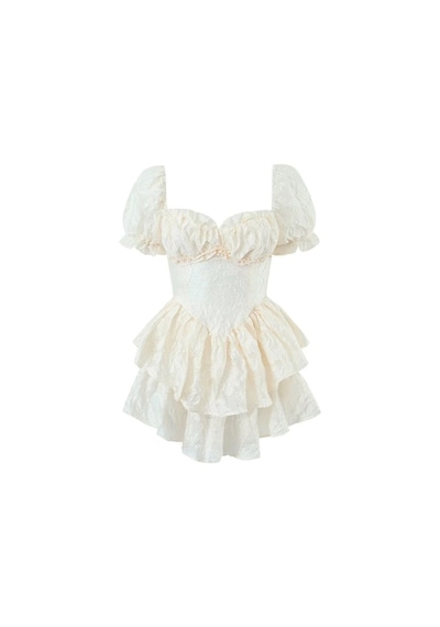 Fashion Cocktail Kabarık Balon Kol Kabartma Kumaş Süper Mini Tütü Prenses Orta Çağ Elbise Krem Fashion Cocktail Kabarık Balon Kol Kabartma Kumaş Süper Mini Tütü Prenses Orta Çağ Elbise Krem
